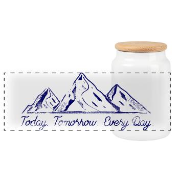 Peak Promise: Today Tomorrow Everyday - Panoramic Cookie Jar with Wooden Lid - white - Front