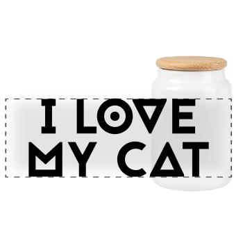 I love my cat - Panoramic Cookie Jar with Wooden Lid - white - Front