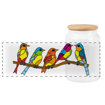 Vögel und Farben - Panorama Keksdose mit Holzdeckel - Weiß - Vorne