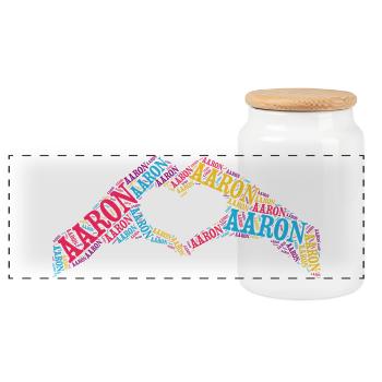 Aaron t-shirt t-shirt word cloud heart hand - Panoramic Cookie Jar with Wooden Lid - white - Front