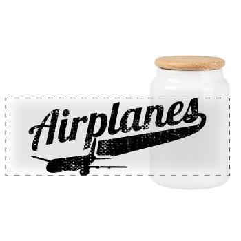 Airplane love - Panoramic Cookie Jar with Wooden Lid - white - Front