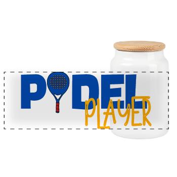 Padel Player - Panoramic Cookie Jar with Wooden Lid - white - Front