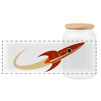 Red Space Rocket - Panoramic Cookie Jar with Wooden Lid - white - Front