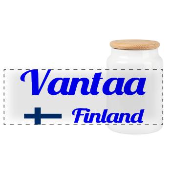 Vantaa Finlande Imprimer - Boîte à biscuits avec couvercle en bois - blanc - Devant