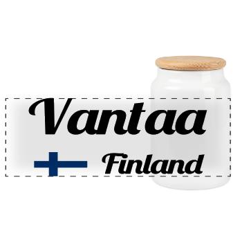 Vantaa Finlande Imprimer - Boîte à biscuits avec couvercle en bois - blanc - Devant