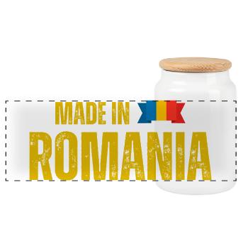 Made in Romania, Romanian pride - Panoramic Cookie Jar with Wooden Lid - white - Front