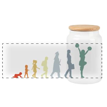 Vintage Cheerleader Evolution - Panoramic Cookie Jar with Wooden Lid - white - Front