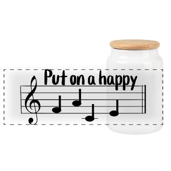Put on a happy face Notenschrift lustige Noten - Panorama Keksdose mit Holzdeckel - Weiß - Vorne