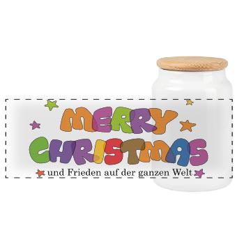 Joyeux Noël et paix dans le monde - Boîte à biscuits avec couvercle en bois - blanc - Devant