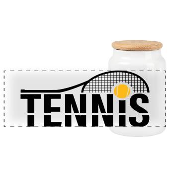 Logo tennis - Boîte à biscuits avec couvercle en bois - blanc - Devant