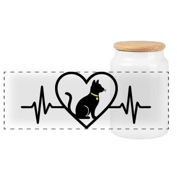 Cat Heart Silhouette Cute Pet Lover Gift - Panoramic Cookie Jar with Wooden Lid - white - Front
