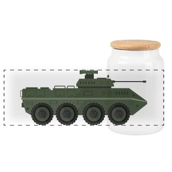 Char militaire - Boîte à biscuits avec couvercle en bois - blanc - Devant