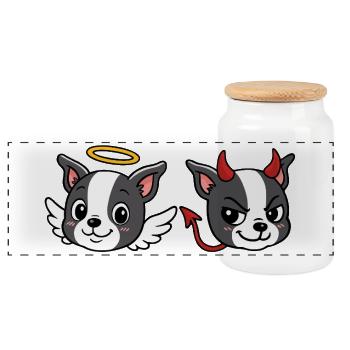 Boston – Angel-Devil - Panorama Keksdose mit Holzdeckel - Weiß - Vorne