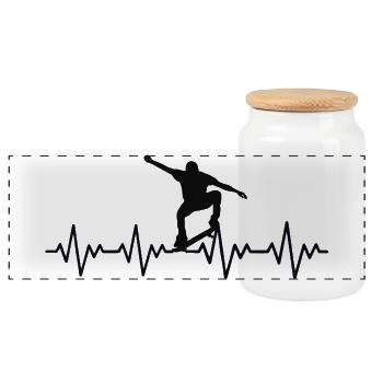 Skateboarder ECG Heartbeat - Panoramic Cookie Jar with Wooden Lid - white - Front