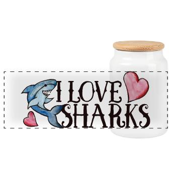 I Love Sharks Bold Print - Panorama Keksdose mit Holzdeckel - Weiß - Vorne