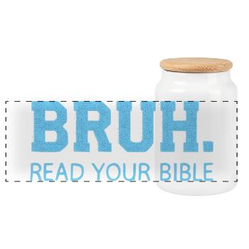 Bruh Bible Shirt – Read the Bible - Panoramic Cookie Jar with Wooden Lid - white - Front