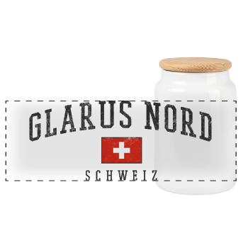 Glarus Nord Schweiz Vintage Logo - Panorama Keksdose mit Holzdeckel - Weiß - Vorne