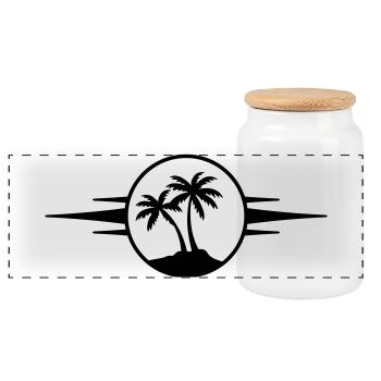 Island Palm Tree Icon - Panoramic Cookie Jar with Wooden Lid - white - Front