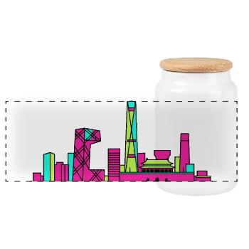 Tour de vidéosurveillance de la Skyline de la ville de Pékin Art moderne en ligne - Boîte à biscuits avec couvercle en bois - blanc - Devant