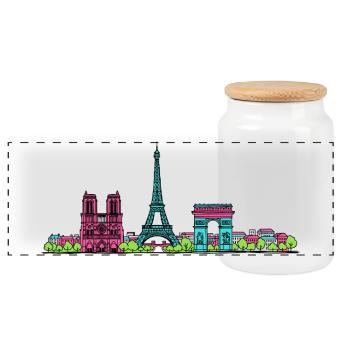 Paris City Skyline Eiffel Tower Modern Line Art - Panoramic Cookie Jar with Wooden Lid - white - Front