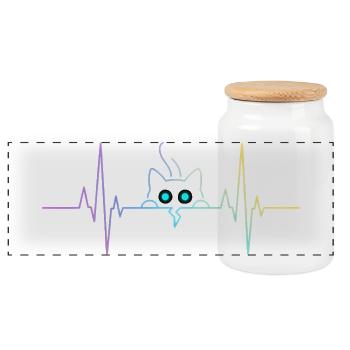 Katzen Herzschlag - Minimalistisches EKG Puls  - Panorama Keksdose mit Holzdeckel - Weiß - Vorne