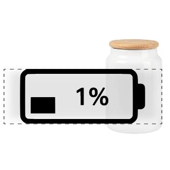 Battery symbol charge level 1% - Panoramic Cookie Jar with Wooden Lid - white - Front