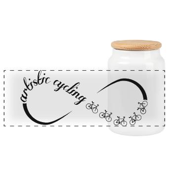 Artistic cycling, artistic cycling, indoor cycling - Panoramic Cookie Jar with Wooden Lid - white - Front