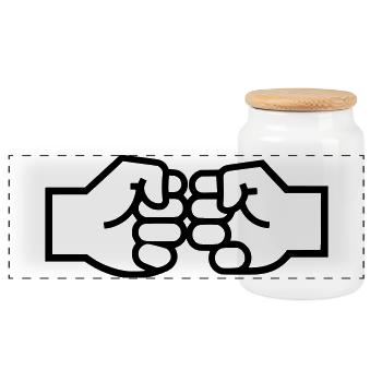 Fist Check Fistbump Hands Outline - Panoramic Cookie Jar with Wooden Lid - white - Front