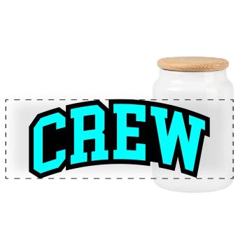 Crew lettering - Panoramic Cookie Jar with Wooden Lid - white - Front