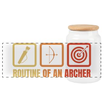 Archery routine - Panoramic Cookie Jar with Wooden Lid - white - Front