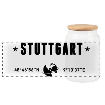 Stuttgart Germany Coordinates Gps Globe - Panoramic Cookie Jar with Wooden Lid - white - Front
