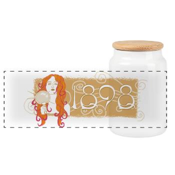 Gustav Klimt, chest logo: Nuda Veritas 1898 - Panoramic Cookie Jar with Wooden Lid - white - Front