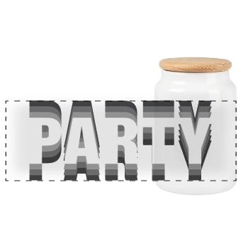 Party– Minimalistisches Typografie Statement - Panorama Keksdose mit Holzdeckel - Weiß - Vorne
