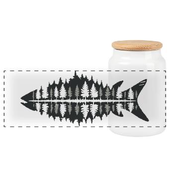 Fisherman Nature Fish Forest Minimalist - Panoramic Cookie Jar with Wooden Lid - white - Front
