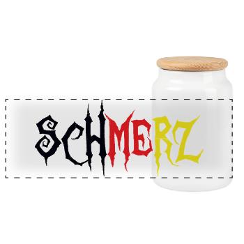 Schmerz – Grunge Schriftzug Schwarz Rot Gold - Panorama Keksdose mit Holzdeckel - Weiß - Vorne