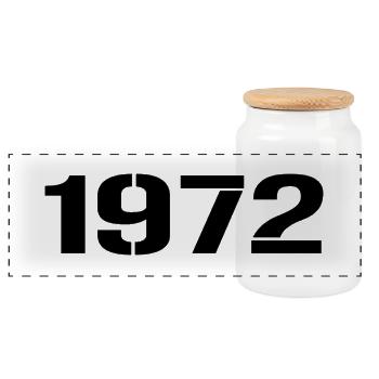 Vintage 1972 - Panoramic Cookie Jar with Wooden Lid - white - Front