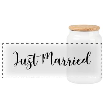 LOVE. COUPLE. JUST MARRIED. Bachelorette party. VALENTINE'S DAY. - Panoramic Cookie Jar with Wooden Lid - white - Front