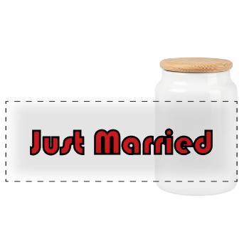 JUST MARRIED. bachelorette party. LOVE. SAINT VALENTINE. COUPLE. - Panoramic Cookie Jar with Wooden Lid - white - Front