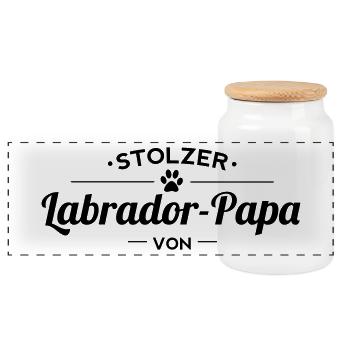 Labrador-Papa Wunschname - Panorama Keksdose mit Holzdeckel - Weiß - Vorne