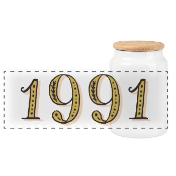 Geburtstagsgeschenk 1991 Vintage 1991 - Panorama Keksdose mit Holzdeckel - Weiß - Vorne