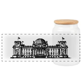 Berlin - Reichstag/Democracy - Panoramic Cookie Jar with Wooden Lid - white - Front