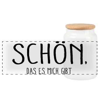 Schön das es mich gibt - Panorama Keksdose mit Holzdeckel - Weiß - Vorne