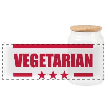 Vegetarian - Panoramic Cookie Jar with Wooden Lid - white - Front