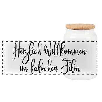 Herzlich Willkommen im falschen Film - Panorama Keksdose mit Holzdeckel - Weiß - Vorne