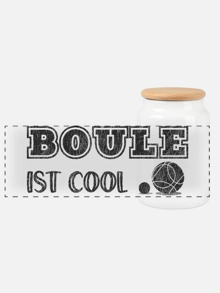 Boule ist cool Spiel Petanque Boules Boulekugel - Panorama Keksdose mit Holzdeckel - Weiß