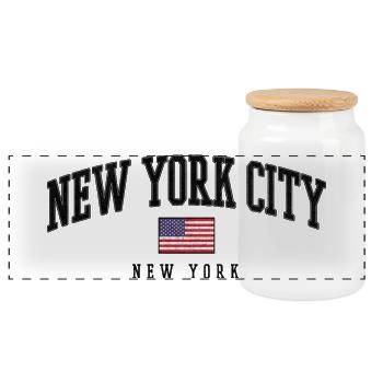 New York City Vintage Distressed Flag - Panoramic Cookie Jar with Wooden Lid - white - Front