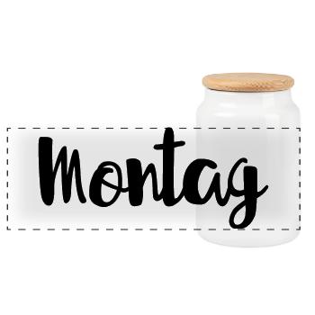 Montag Wochentag Wochenanfang - Panorama Keksdose mit Holzdeckel - Weiß - Vorne