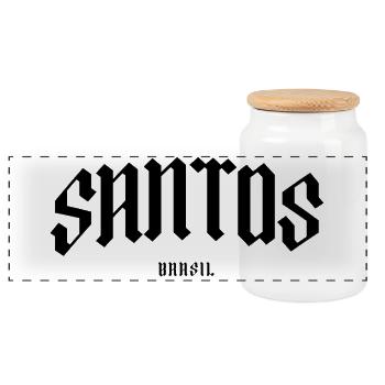 Santos Brasil Blackletter Design - Panorama Keksdose mit Holzdeckel - Weiß - Vorne