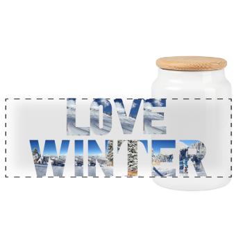 Love Winter - Skiing Winter Sports - Panorama Keksdose mit Holzdeckel - Weiß - Vorne