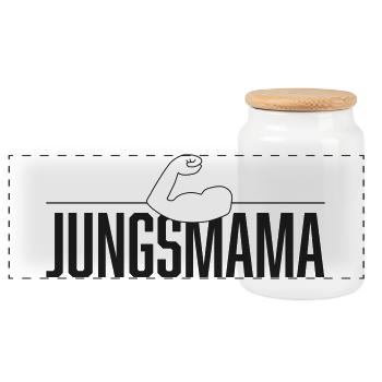 Jungsmama power muttertag - Panorama Keksdose mit Holzdeckel - Weiß - Vorne